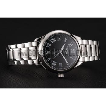 Replica Swiss Longines Master Black Dial Roman Numerals Hour Markers Stainless Steel Bracelet 1453933