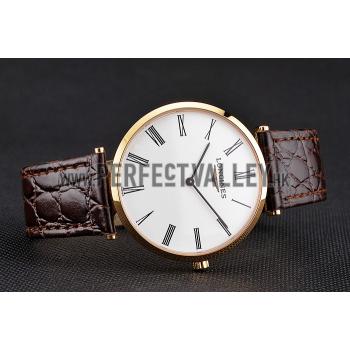 Swiss Longines Grande Classique White Dial Roman Numerals Gold Case Brown Leather Strap Replica