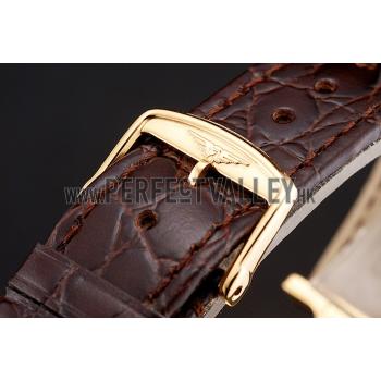 Swiss Longines Grande Classique White Dial Roman Numerals Gold Case Brown Leather Strap Replica