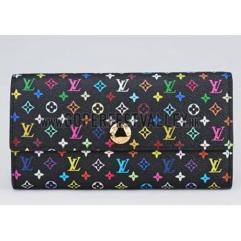 Cheap Louis Vuitton Sarah Wallet Black Murakami