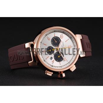 Louis Vuitton Tambour LV277 Chronograph White Dial Rose Gold Case Brown Rubber Strap