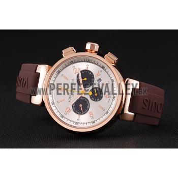 Louis Vuitton Tambour LV277 Chronograph White Dial Rose Gold Case Brown Rubber Strap