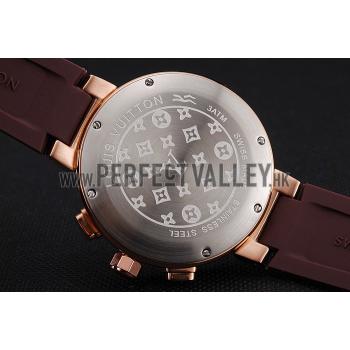 Louis Vuitton Tambour LV277 Chronograph White Dial Rose Gold Case Brown Rubber Strap