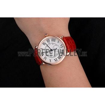 Cartier Ronde Louis Cartier White Dial Gold Case Red Leather Strap