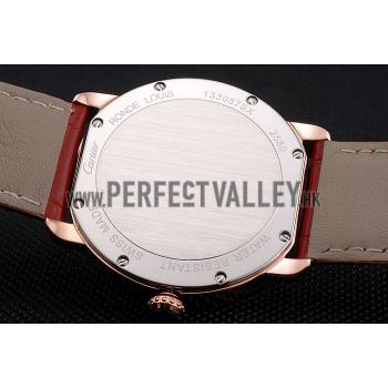 Cartier Ronde Louis Cartier White Dial Gold Case Red Leather Strap