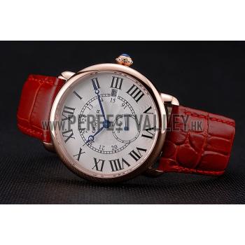 Cartier Ronde Louis Cartier White Dial Gold Case Red Leather Strap