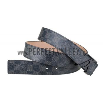 Louis Vuitton  Black Ruthanium Finished Logo Buckle Louis Vuitton Graphite Leather Belt