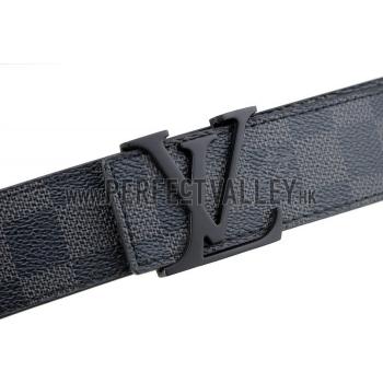 Louis Vuitton  Black Ruthanium Finished Logo Buckle Louis Vuitton Graphite Leather Belt