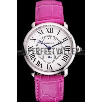 Replica Cartier Ronde Louis Cartier White Dial Stainless Steel Case Fuchsia Leather Strap