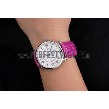 Replica Cartier Ronde Louis Cartier White Dial Stainless Steel Case Fuchsia Leather Strap