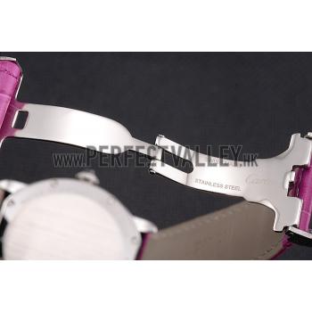 Replica Cartier Ronde Louis Cartier White Dial Stainless Steel Case Fuchsia Leather Strap