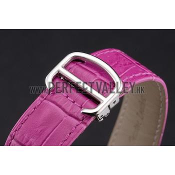 Replica Cartier Ronde Louis Cartier White Dial Stainless Steel Case Fuchsia Leather Strap