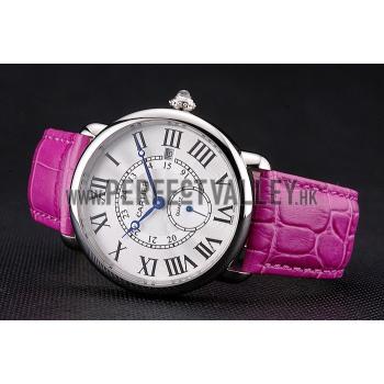 Replica Cartier Ronde Louis Cartier White Dial Stainless Steel Case Fuchsia Leather Strap