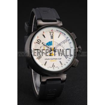 Louis Vuitton Tambour LV Cup Regate White Dial Black PVD Case Black Rubber Strap