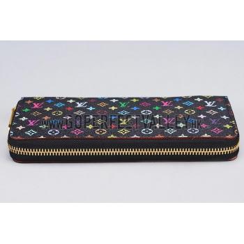 Replica Louis Vuitton Zippy Wallet Black Murakami