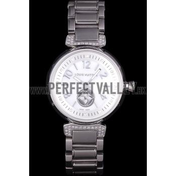 Louis Vuitton Tambour Stainless Steel Bracelet White Dial 801415