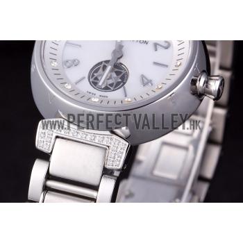 Louis Vuitton Tambour Stainless Steel Bracelet White Dial 801415