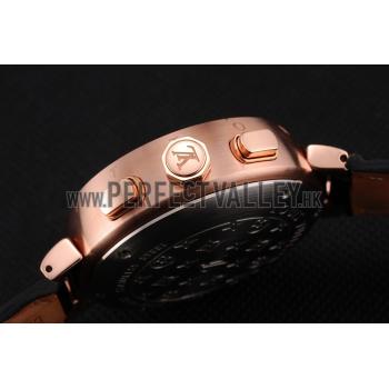 Replica Louis Vuitton Tambour LV Cup Regate Black Dial Rose Gold Case Black Leather Strap