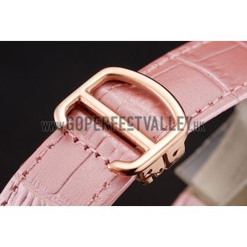 Cartier Ronde Louis Gold Diamond Case White Dial Pink Leather Bracelet 1454007