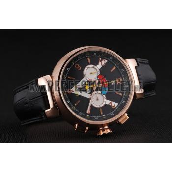 Cheap Louis Vuitton Tambour LV Cup Regate Black and White Dial Rose Gold Case Black Leather Strap