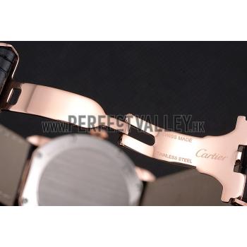 Cartier Ronde Louis Cartier White Dial Gold Case Black Leather Strap Replica