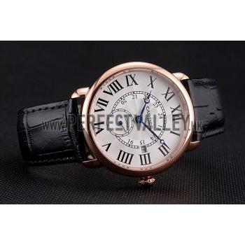 Cartier Ronde Louis Cartier White Dial Gold Case Black Leather Strap Replica