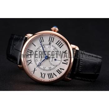 Cartier Ronde Louis Cartier White Dial Gold Case Black Leather Strap Replica