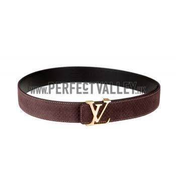 Louis Vuitton  Brass Logo Buckle Brown Suede Leather Belt