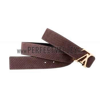 Louis Vuitton  Brass Logo Buckle Brown Suede Leather Belt