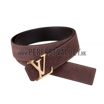 Louis Vuitton  Brass Logo Buckle Brown Suede Leather Belt