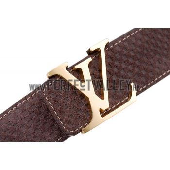 Louis Vuitton  Brass Logo Buckle Brown Suede Leather Belt