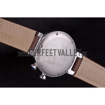 Replica Louis Vuitton Tambour Brown Leather Bracelet White Dial 801420