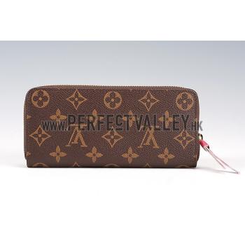 Replica Louis Vuitton Monogram Canvas Zippy Wallet With Rose Leather Zipper Pull 608253