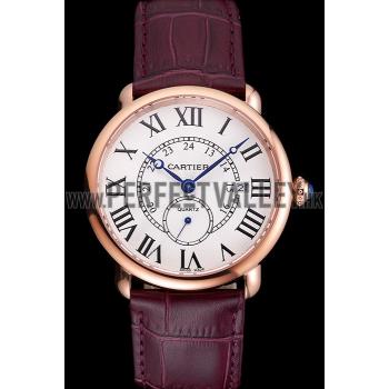 Cartier Ronde Louis Cartier White Dial Gold Case Purple Leather Strap