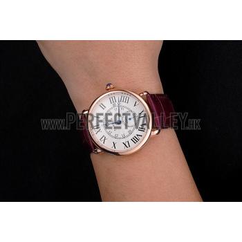 Cartier Ronde Louis Cartier White Dial Gold Case Purple Leather Strap