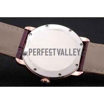 Cartier Ronde Louis Cartier White Dial Gold Case Purple Leather Strap