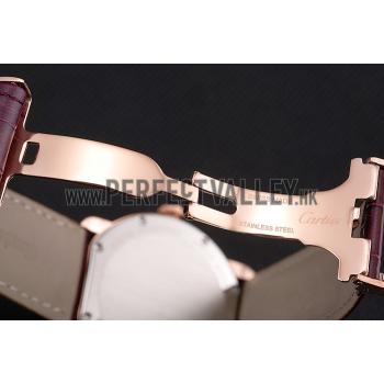 Cartier Ronde Louis Cartier White Dial Gold Case Purple Leather Strap