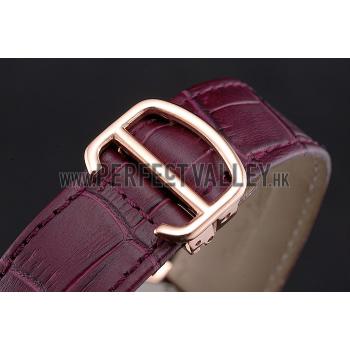 Cartier Ronde Louis Cartier White Dial Gold Case Purple Leather Strap