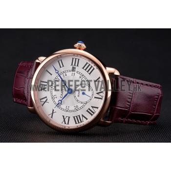 Cartier Ronde Louis Cartier White Dial Gold Case Purple Leather Strap