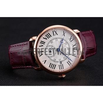 Cartier Ronde Louis Cartier White Dial Gold Case Purple Leather Strap