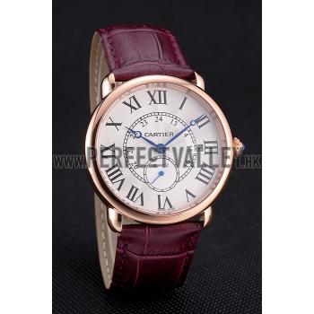 Cartier Ronde Louis Cartier White Dial Gold Case Purple Leather Strap