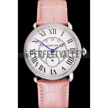 Replica Cartier Ronde Louis Cartier White Dial Stainless Steel Case Diamond Bezel Pink Leather Strap