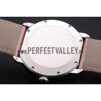 Replica Cartier Ronde Louis Cartier White Dial Stainless Steel Case Diamond Bezel Pink Leather Strap