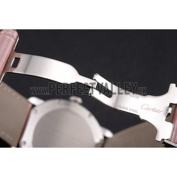 Replica Cartier Ronde Louis Cartier White Dial Stainless Steel Case Diamond Bezel Pink Leather Strap