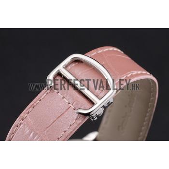 Replica Cartier Ronde Louis Cartier White Dial Stainless Steel Case Diamond Bezel Pink Leather Strap