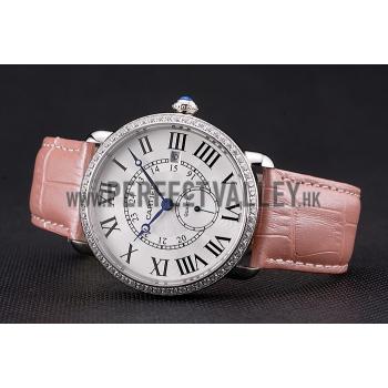 Replica Cartier Ronde Louis Cartier White Dial Stainless Steel Case Diamond Bezel Pink Leather Strap