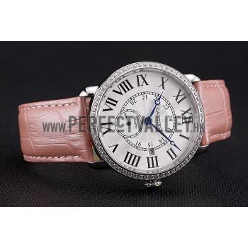 Replica Cartier Ronde Louis Cartier White Dial Stainless Steel Case Diamond Bezel Pink Leather Strap