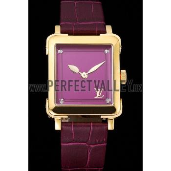 Louis Vuitton Emprise Purple Dial Gold Case Purple Leather Strap  622787 Replica