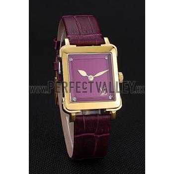 Louis Vuitton Emprise Purple Dial Gold Case Purple Leather Strap  622787 Replica