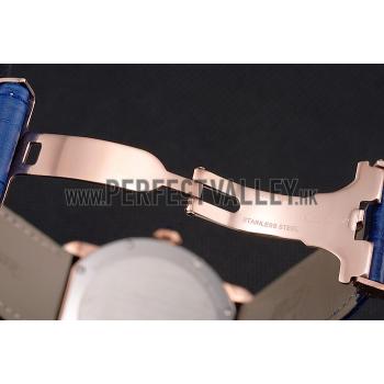 Cartier Ronde Louis Cartier Blue Dial Gold Case Diamond Bezel Blue Leather Strap Replica